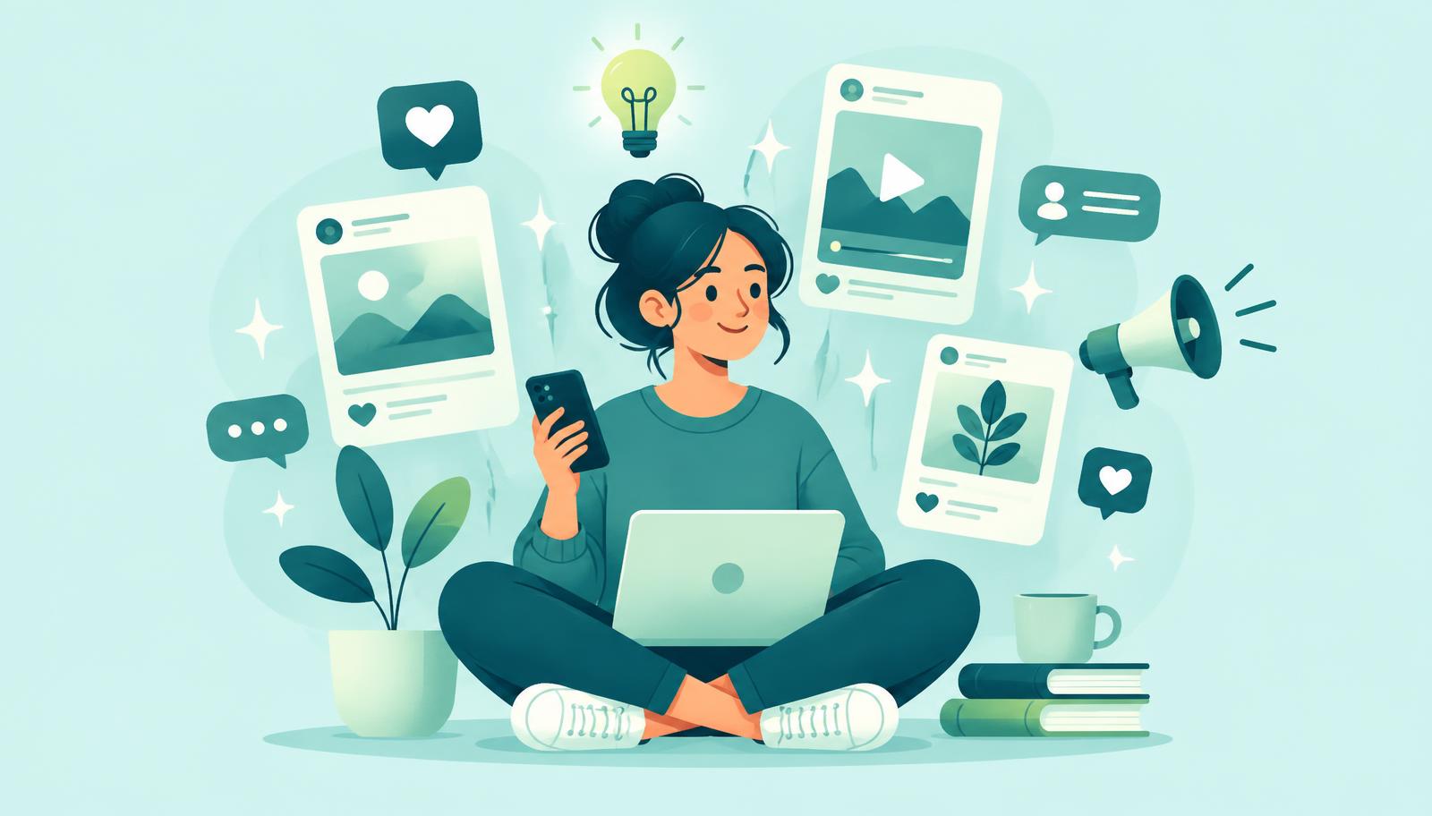 Content Creatorin beim Verfassen eines Social-Media-Posts